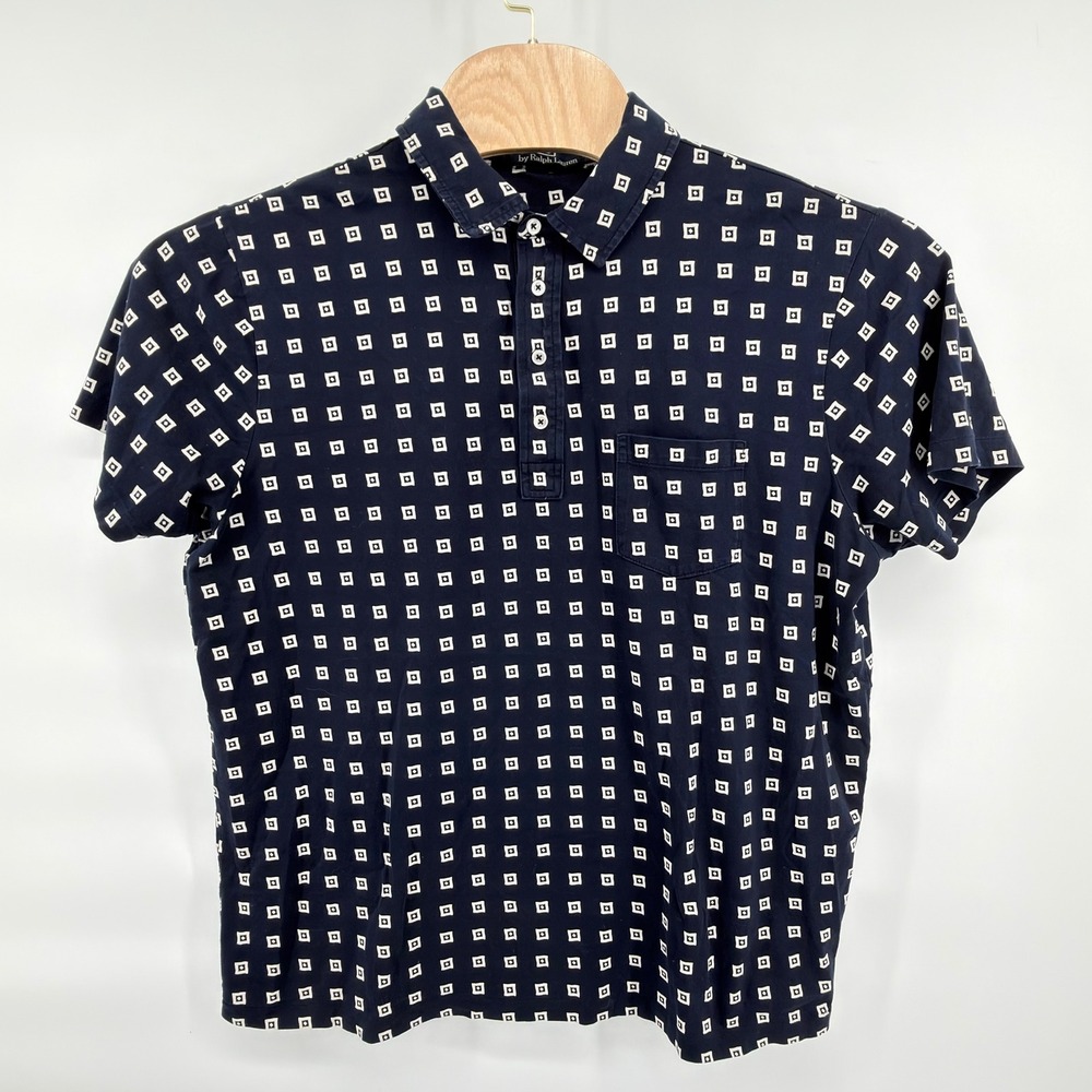 Vintage Polo Ralph Lauren Geometric Diamond Print Polo Shirt Mens XL Blue Pocket